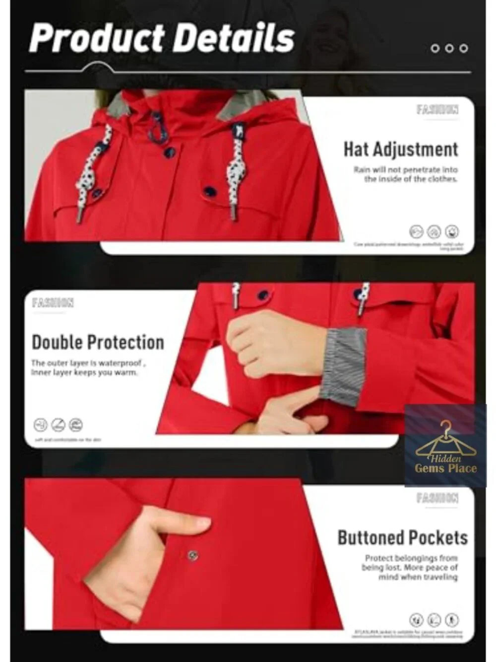 ATLASLAVA Women's Waterproof Long Raincoat Hooded Windbreaker Outdoor Trench